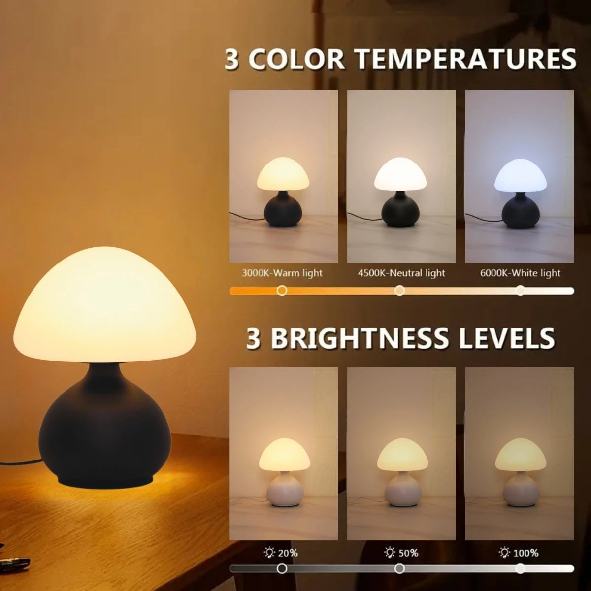 Dimmable Mushroom LED Table Lamp